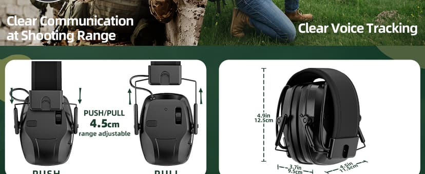 Rechargeable Shooting Protection Earmuffs with 4X Sound Amplification, Automatic Noise Cancelling Headphones Electronic Ear Muffs Music Volume Adjustable Folding for Hunting Racing Mowing