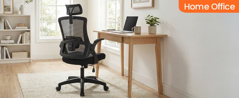 NEO CHAIR Office Desk Chair Gaming Computer High Back Support Mesh Comfy Seat with Adjustable Ergonomic Headrest Lumbar Rolling Flip-up Armrests and Wheels (Black)