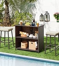 Yaheetech 3 Pieces Rattan Bistro Set, Outdoor Wicker Patio Modern Conversation Furniture, 2 Chairs & Tempered Glass Coffee Table for Garden, Balcony, Backyard, Poolside, Black/Beige