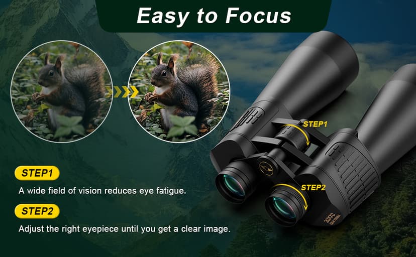 20x70 Binoculars for Adults High Powered - WOZEL HD Bird Binoculars with Clear Low Light Vision - Powerful Binocular for Bird Watching Hunting Travel Outdoor Hiking - Christmas Birthday Gifts for Men