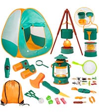 Pop-up tent, campfire, lantern, binoculars and camping gear for realistic pretend adventures indoors or outdoors Meland Camping Play Set for Child 3-6, Pretend Adventure Toy Gift B094XXBT8Z