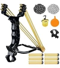 Slingshot, Hunting Sling Shot Set for Adults, Professional Stainless Steel Tactical Slingshots, High Velocity Catapult with Ammo Balls, Rubber Bands, Ammo Pouch, Target
