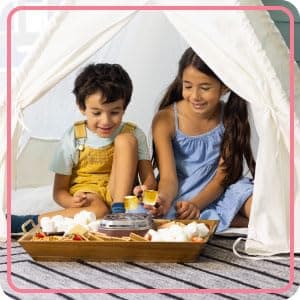 Nostalgia Tabletop Indoor Electric S'mores Maker - Smores Kit With Marshmallow Roasting Sticks and 4 Trays for Graham Crackers, Chocolate, and Marshmallows - Movie Night Supplies - Brown