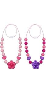 Sensory Toys for Kids Babies Toddlers 4 Pack, P Shape Baby Teething Toys for 3-6 6-12 Months Oral Motor Stimulation, Sensory Chew Toys for Autistic Children, Silicone Chewy Necklaces for Kids Adults