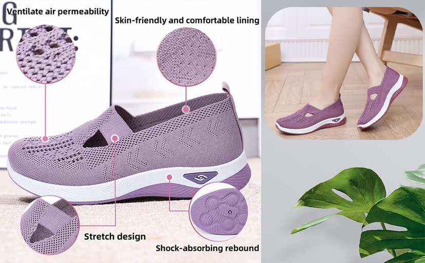 Wang Damai Women's Orthopedic Walking Shoes,Woven Breathable Orthowalkway Womens Sneakers,Lightweight Non-Slip Arch Support Slip on Shoes