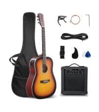 GLARRY 36in Acoustic Electric Guitar Beginner Kit with 15W Amp, 5-band EQ Dreadnought Design 6 Strings Electric Acoustic Guitar with Bag, Strap, Picks, Strings, Wrench (Black)