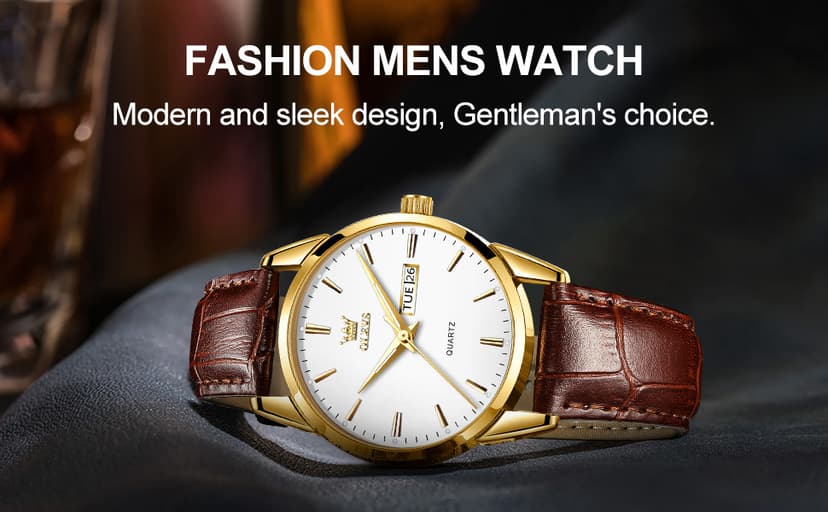 QBAIZI Men's Casual Leather Watch, Easy to Read Three-Hand Analog Stainless Steel Watches for Men, Minimalist Day Date Waterproof Luminous Mens Quartz Wristwatch