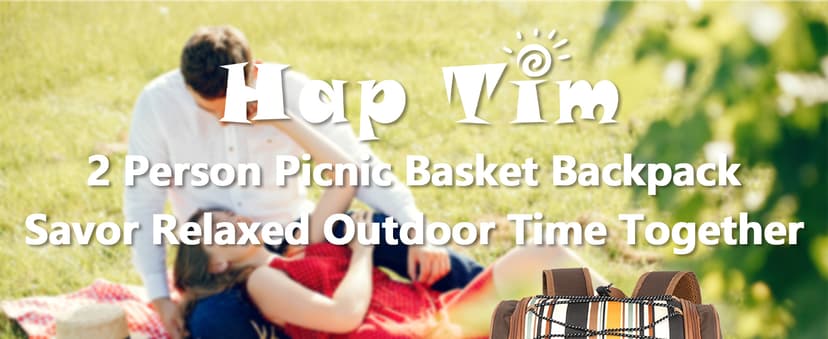 Hap Tim Picnic Basket Backpack for 2 Person with 2 Insulated Cooler Compartment, Wine Holder, Fleece Blanket, Cutlery Set, Wedding Gifts for Couples, Bridal Shower Gifts, Engagement Gifts