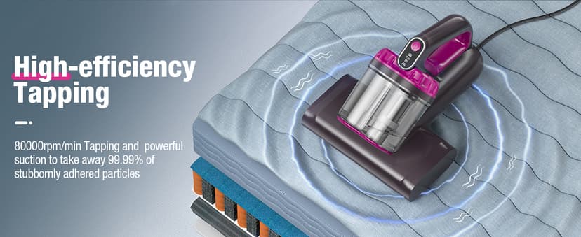 Mattress Vacuum Cleaner, 17Kpa 650W Bed Vacuum Cleaner, 273nm UV-C Light & Ultrasonic 145°F Heating, 80000 RPM/Min Brushroll Rotation, Wide Suction Port for Pillows Cribs Sofa, Black Corded