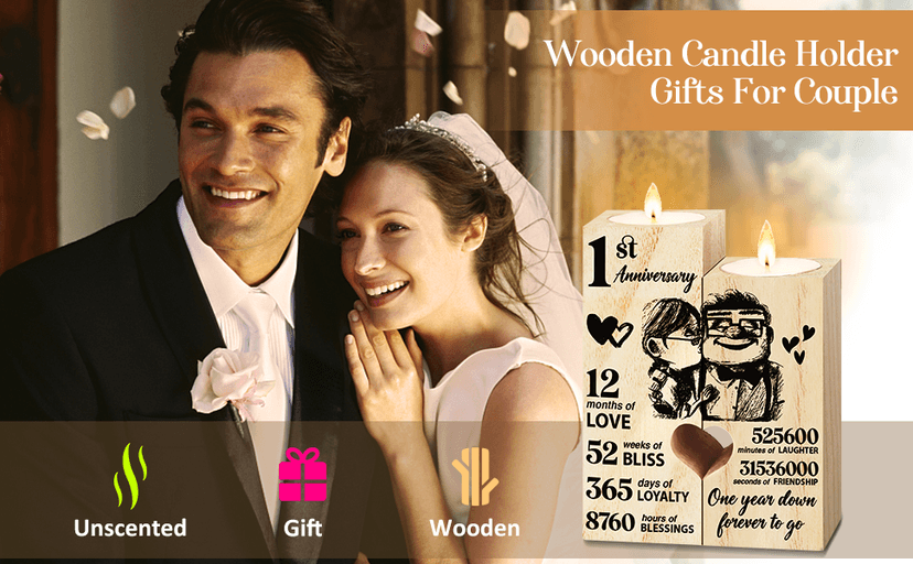 1st Anniversary Wedding Gifts for Wife, Couples Gifts Candlestick,1st 1 Year Wedding Anniversary Birthday Gifts for Wife from Husband,Wedding Anniversary Presents for Girlfriend,One Year for Her