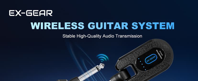 EX GEAR High-Grade Wireless Guitar System 2.4GHz Wireless Guitar Transmitter Receiver Rechargeable, 4 Signal Channel, 235° Rotating Plug, 50m Range for Bass Guitar Electric Instruments