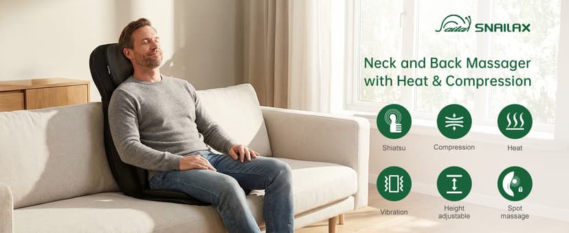 Snailax Neck Back Massager with Heat, Full Body Massage Chair Pad, Adjustable Compression, Rolling, Shiatsu Massage Seat Cushion, Chair Massagers,Gifts for Women, Man (Upgrade)