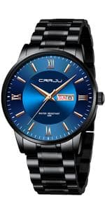 CRRJU Men's Fashion Luxury Stainless Steel Watches for Men Business Auto Date Chronograph Analog Quartz Wristwatches