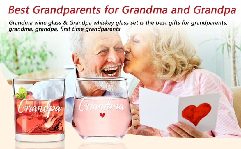 Futtumy Grandparents Gifts, Grandma Wine Glass Grandpa Whiskey Glass Set, Christmas Gifts for Grandparents, Grandma Grandpa Gift for Mothers Day Fathers Day Birthday