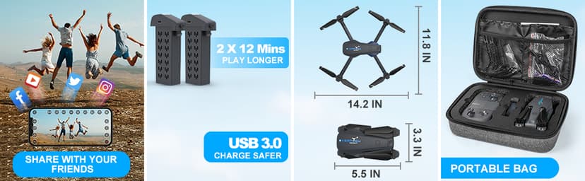Drone with 1080P Camera for Beginners and Adults, Foldable Remote Control Quadcopter with Voice Control, Gestures Selfie, Altitude Hold, One Key Start, 3D Flips, 2 Batteries, Toy for Beginners