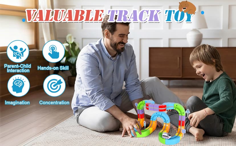 Electric Train Set, Magic Track Toy for Kids Aged 4 5 6 7 8 9, 3D Cube Track, DIY STEM Learning Toys with Infinity Train, Anti-Gravity Race Track (Advanced Edition (1 Vehicle + 34 Cubes))