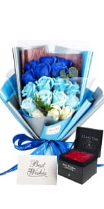 EIGHTOWN Roses Bouquet Artificial Flower - Preserved Red Rose Flowers with Love Necklace for Her - Unique Gifts Valentine's Day, Mother's Day, Thanksgiving, Birthday, Anniversary