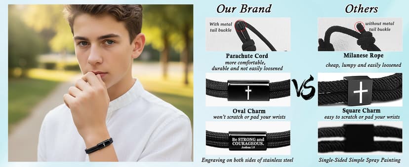 Birthday Philippians Confirmation Baptism Gifts for 9 10 11 13 16 18 21 Years Old Boy, Soccer Baseball Basketball Accessories PEALICIOUS Cross Bracelet for Boys, Joshua Birthday Son Gifts for Teens B0GJ54CQ6W