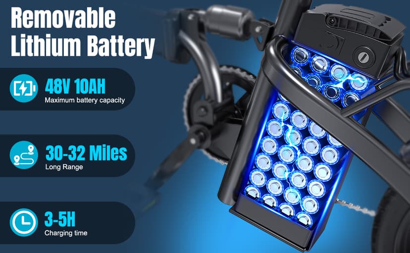 Electric Bike for Adults and Teens, 560W Motor 24MPH Compact Commuter Ebike, 32 Miles Range, 48V 10Ah Battery, 3 Shock Absorbers, 14" Mini Foldable Electric Bicycles with Basket, UL 2849 Certified