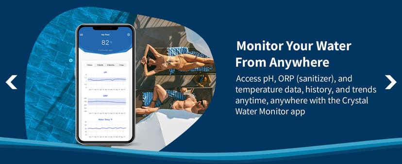 Crystal Smart Water Monitor for Salt Water Pools & Hot Tubs - 24/7 Continuous Digital Water Testing with App Notifications & Customized Chemical Dosing (New Model)