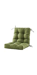 BLISSWALK Outdoor Adirondack Chair Cushions, Set of 2 Solid,Tufted Thick Seat & Round High Back Wicker Chair Cushions for Patio Furniture,48"x21"x4",Invisible Green