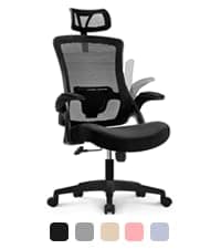 NEO CHAIR Office Desk Chair Gaming Computer High Back Support Mesh Comfy Seat with Adjustable Ergonomic Headrest Lumbar Rolling Flip-up Armrests and Wheels (Black)
