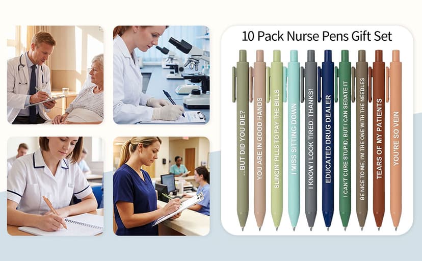 Funny Nurse Appreciation Gift for Nurse Week, Work & Graduation, Black Gel Ink Pens for CNAs, RNs & Women Nursing Students 10 Pack Nurse Pens Gift , Aesthetic Nurse Essentials, Funny Pens for Nurses B0GTYRFCYL