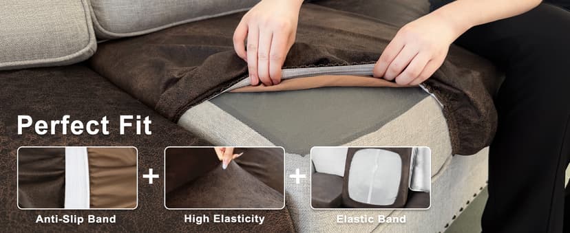 ANARACHON Leather Look Couch Cushion Covers Sofa Seat Slipcovers Sets Couches Furniture Protector for Sectional Armchair Loveseat Pets Kids Stretch Spandex Fabric(3 Cushion Sofa, Brown)