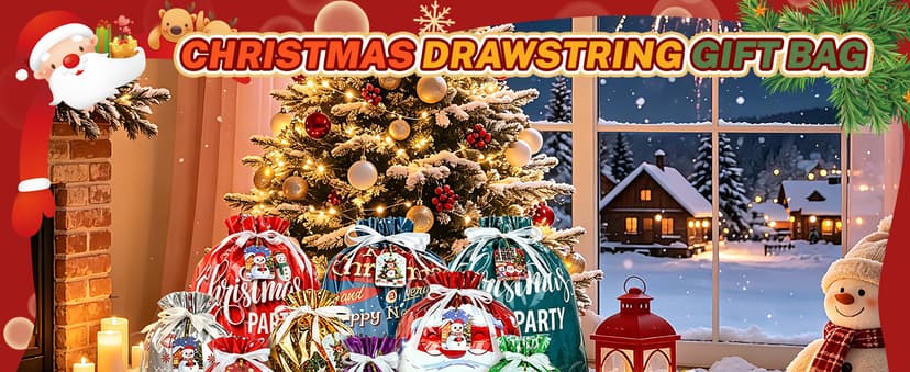 14 Styles Colorful Xmas gifts Bags with 20 Cards for Gifts Holiday Present Wrapping Xmas Decor 20 Pcs Christmas Drawstring Gift Bags, Assorted Sizes with More Large Bag. B0H7MP6FX5
