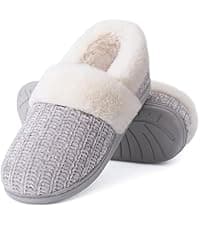 Evshine Women's Fuzzy Slippers Cross Band Memory Foam House Slippers Open Toe