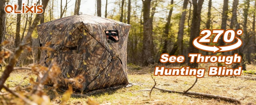 OLIXIS 270°See Through Hunting Blind, 2-3 Person Pop Up Camouflage Tent with Carrying Bag, Portable Hunting Tent with Accessory Bag