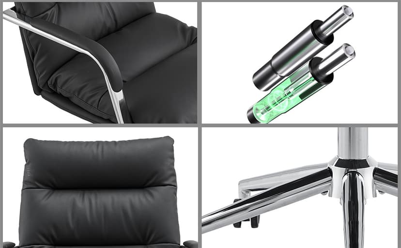 Leather Home Office Desk Chair, Executive Comfy Desk Chair with Support Armrests, Swivel Wheels, Height Adjustable, Mid Back, 360 Swivel, Computer Chair for Office Room, White