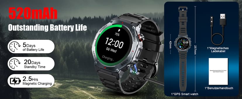Military Smart Watch for Men Built-in GPS with LED Flashlight Compass, 1.43" AMOLED Display 5ATM Waterproof Fitness Tracker with Heart Rate/Sleep/Blood Pressure, Watches for Android/iPhone, Black