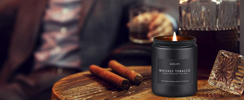 Auelife Scented Candles Set | Men Candle Set, Scented Candles for Home, Gifts for Men Aromatherapy Gift Set - 4 Pack Manly Gifts for Dad Fathers Day, Soy Candle of Leather/Smoke & Vanilla/Oak/Lavender