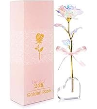 Christmas Flowers Gifts for Women, Mom Birthday Gifts for Christmas, Galaxy Glass Rose Forever Preserved Flowers Eternal Crystal Roses Xmas Gifts for Grandma Wife Sister Her Friends, Colorful