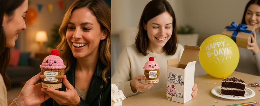 Happy Birthday Gift for Women - Tiny Cupcake With 30 Sweet Birthday Cards | Funny Gift Idea for Women for 16th, 21 Year Old, 30th Birthdays | Cute Bday Party Decor for Friends, Teens, Daughter, Sister