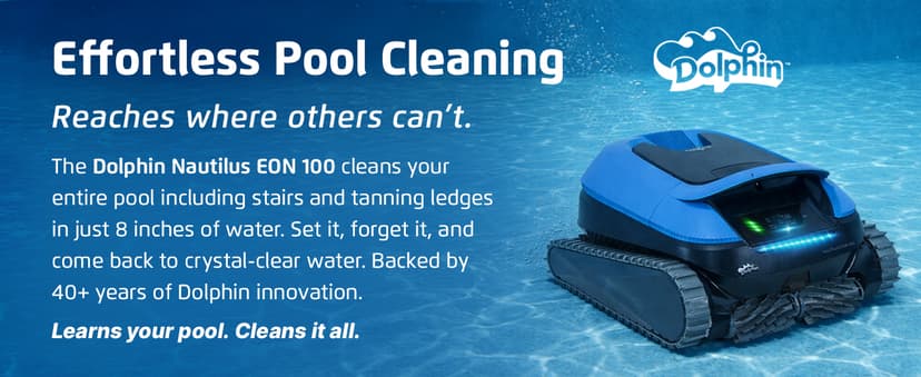 Dolphin Nautilus EON 100 Cordless Robotic Pool Cleaner Ideal for Pools up to 50 FT – Wi-Fi Connected, Wall & Waterline Scrubbing, Top-Load Filter, Smart Navigation