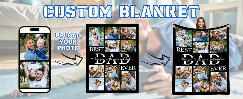 Customized Gift for Husband from Daughter Son Wife, Custom Blanket with Picture, Dad Blanket Gift for Anniversary Fathers Day Birthday Gifts for Best Dad, Personalized Photo Blanket B0GZ3XZVQF