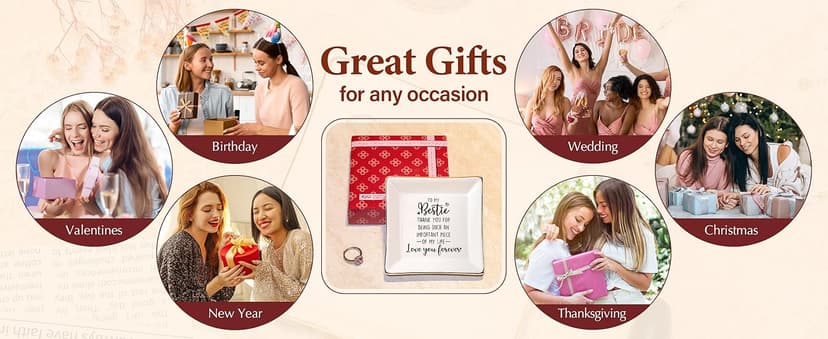 PUDDING CABIN Bestie Gifts for Women Thank you for being such an important piece of my life Ceramic Jewelry Dish for Rings Earrings, Friend Birthday Gifts for Women Female Bff Soul Sister Work Bestie
