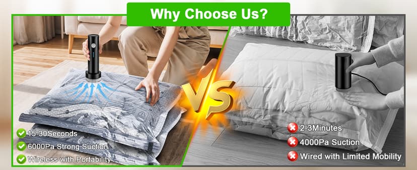 Vacuum Seal Bags for Clothing with Wireless Electric Pump - Travel & Home Use, 15 Pack Ideal Space Saver Vacuum Storage Bags, Travel Vacuum Bags for Luggage