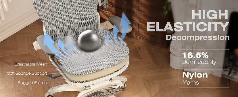 ELABEST X100 Ergonomic Office Chair with Footrest, Big and Tall Home Desk Chair with 5D Flip-Up Arms, Adjustable 3D Lumbar Support,High Back Rolling Computer Chair, Swivel Mesh Chairs (Foggy Morning)