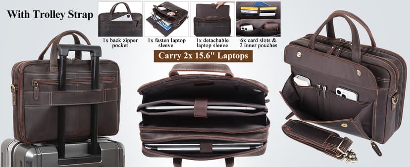 Masa Kawa Leather Briefcase for Men 15.6", 17" Laptop Computer Case Business Travel Work Messenger Cross Body Shoulder Bag