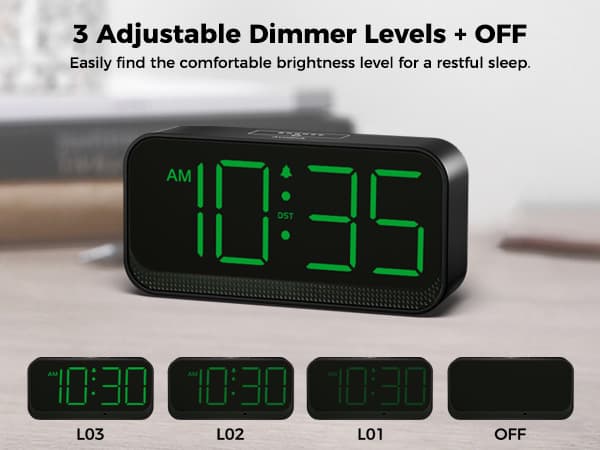 Acedeck Battery Operated Digital Clock: Cordless Small Alarm Clock for Bedroom Travel - Large Numbers 4 Dimmers for All Ages Green Digits