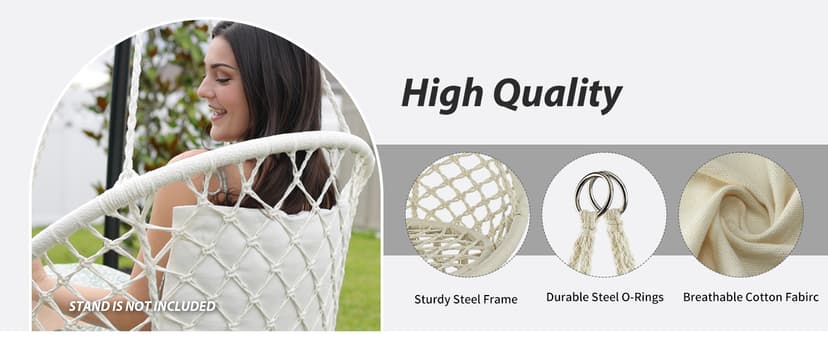 JoyView Macrame Hammock Chair Hanging Swing Chair Max 330 Lbs with 2 Cushions and Hardware Kits for Indoor Outdoor Bedroom Patio Garden - Beige