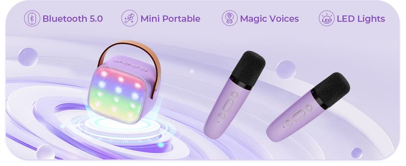 Mini Karaoke Machine with 2 Wireless Microphones, TOP Kids Gifts for Girls Ages 3, 4, 5, 6, 7, 8, 9, 10, 11, 12 +Years Old, 4-12th Christmas Birthday Toy Gift for Girls Boys Party (Purple)