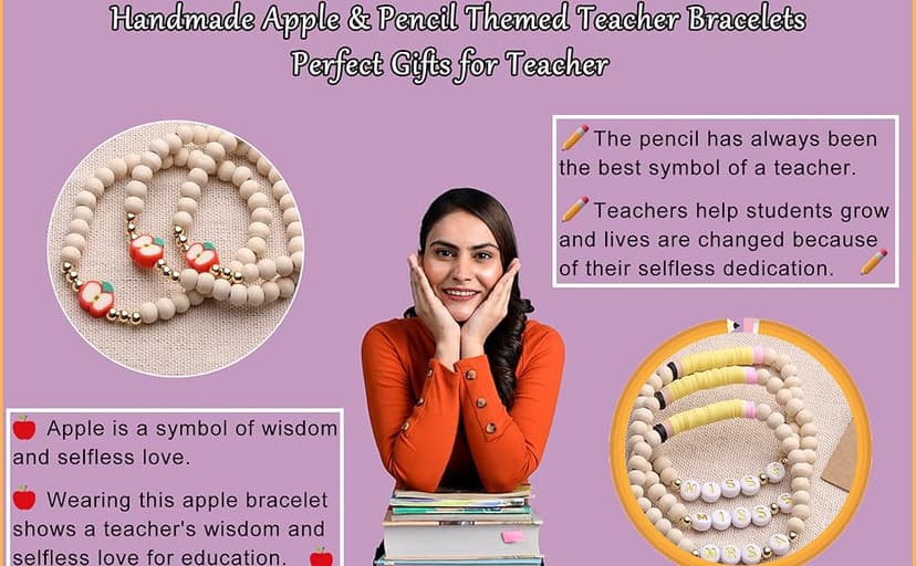 Personalized Teacher Bracelet for Women, 2 Pcs Initial Mrs Miss Ms Teacher Appreciation Gifts With Card From Student Friends, Thank You TEACH Gift for Women