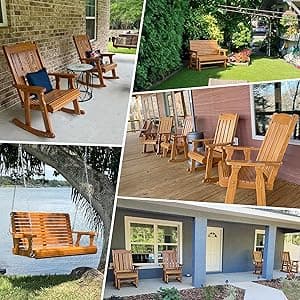 Fortune Candy Wooden Patio Glider for One Person, with High Back and Deep Contoured Seat, Solid Fir Wood, Heavy Duty 600 LBS (Cedar Tone, 1-Seater)