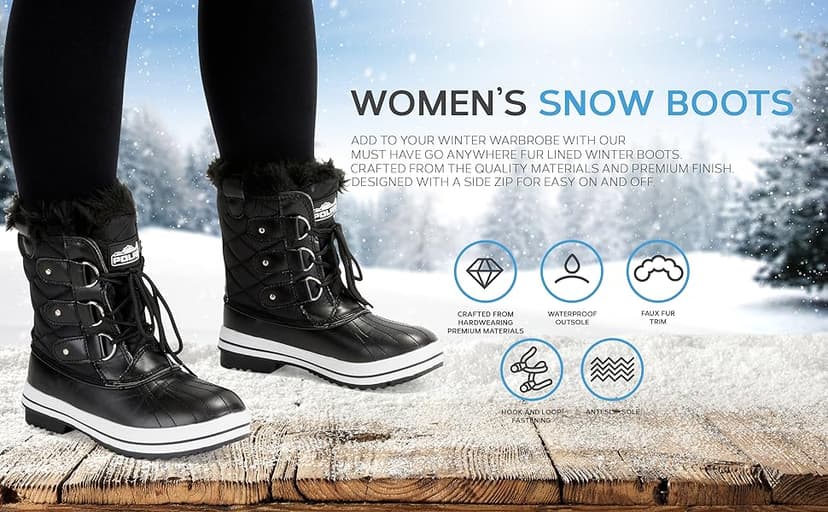 POLAR Womens Snow Boot Quilted Short Winter Snow Rain Warm Waterproof Boots