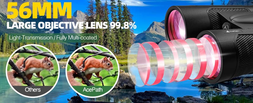 15x56 Binoculars for Adults High Powered - Large View Binoculars with Clear Low Light Vision - Waterproof Compact Binocular for Hunting Camping Cruise Travel Bird Watching