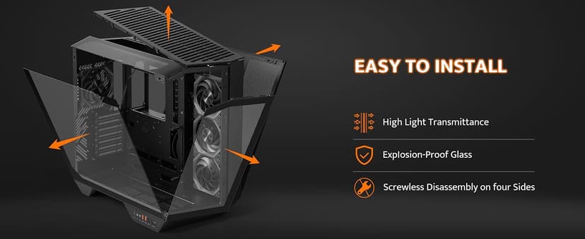 darkFlash Full-Tower ATX Gaming PC Case, Vertical GPU Mounting, Back Plug-in Motherboard, Dual-Chamber, Panoramic Glass, Up to 2 x 360mm Radiators, RTX 40 Compatible(DY470) (1 PWM ARGB Fans, Black)